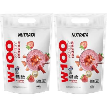 Imagem de Kit 2X W100 Whey Concentrado - 900g Refil Strawberry MilkShake - Nutrata-Masculino