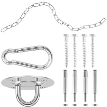 Imagem de Kit de pendurar de rede de aço inoxidável, conjunto de cabides de parede para cadeira de pendurar resistentes, saco de ioga, conjunto de ganchos para pendurar, kit de pendurar para cadeira de balanço