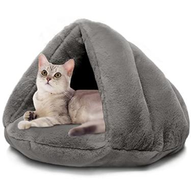 Imagem de Cama para gatos com caverna auto-aquecedora, cama de dormir macia para o inverno, para animais de estimação, aconchegante, para gatos e gatos em ambientes fechados, coelho