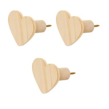 Imagem de Kit 3 Ganchos Cabideiro de Madeira Pinus Pendurador Parede Formato Coração Decorativo