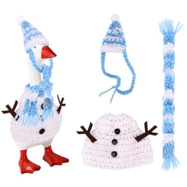 Imagem de Roupas de Mesa Boneco Neve, Fantasia de Boneco Neve Ganso Malha Chapéu Cachecol Roupas Estátua Chaveiro Roupa para Decoração Porta-Chaves Mesa