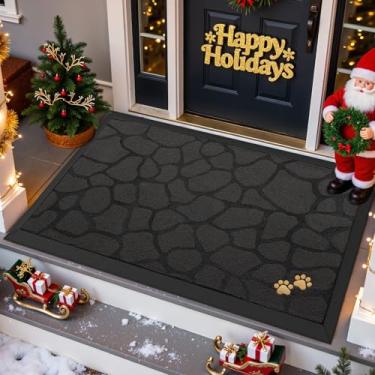 Imagem de LUMI Tapete grande para porta da frente, tapetes de boas-vindas de borracha antiderrapante 91 x 149 cm, capachos para entrada, tapete bordado dourado, exterior, pátio, varanda, seixo