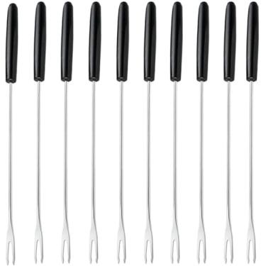 Imagem de Garfos de Fondue de Aço Inoxidável de 10 Pcs Alça Longa Resistente ao Calor Carne Assada Sobremesa de Chocolate Marshmallows de Queijo, 24CM " (Preto)