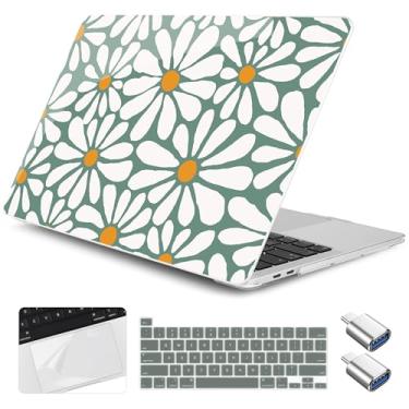 Imagem de Yebiseven Capa para MacBook Pro 13 polegadas M2 M1 2025-2022 2020 A2338 A2289 A2251, capa rígida de plástico para laptop com capa de teclado, protetor de trackpad, 2 adaptadores OTG, margaridas flores