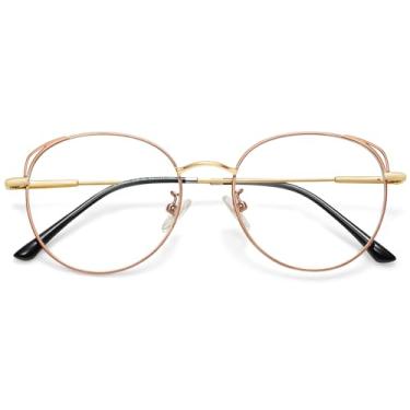 Imagem de SOJOS Óculos com bloqueio de luz azul olho de gato para mulheres, hipster, armação de metal, óculos femininos She Young SJ5027, marrom e dourado, Middle