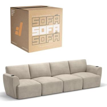 Imagem de Sofá 4 Lugares Sala De Estar em Tecido Bouclé Modular Damie Na Caixa, 