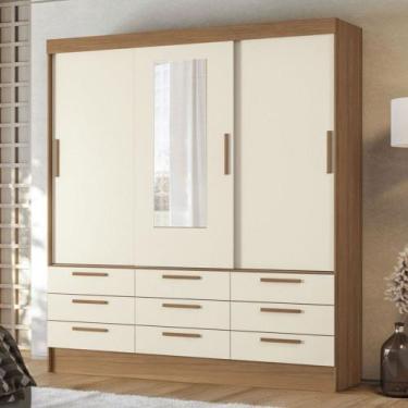 Imagem de Guarda-Roupa Casal Albatroz 3 Portas 9 Gavetas Jatoba/Areia com Espelh