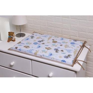 Imagem de Trocador para comoda de Bebê Jacaré Crocodilo Azul bebe Viés Marrom - 