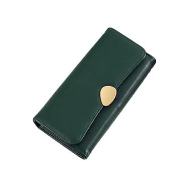 Imagem de Carteira feminina de três dobras, carteira clutch com bolso de couro PU com zíper de grande capacidade, Verde, Bolsa casual para moedas
