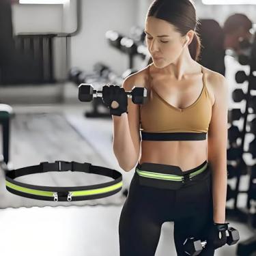 Imagem de Cinto de corrida esportivo para homens e mulheres, bolsa dupla, à prova de suor, pochete para celular, chaves e itens essenciais, Verde, Universal