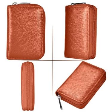 Imagem de Carteira fina com zíper: porta-cartões compacto com vários bolsos para transporte diário, Marrom, Funcional