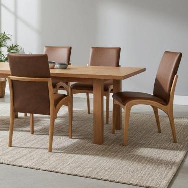 Imagem de Kit 4 Cadeira Aura Estofada Estrutura Em Madeira Maciça Courino Marrom Conforto Para Sala De Jantar Mobília Decor