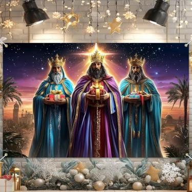 Imagem de HOMETITUTE Faixa de Natal 188 x 109 cm Três Magos Presentes Presépio Religioso Fundo de Fotografia Cristã Estrela de Belém para Decoração de Natal Interior e Exterior