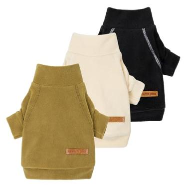 Imagem de Fitwarm Pacote com 3 suéteres clássicos de lã para cães, roupas de inverno para cães pequenos, meninos e meninas, moletom com gola rolê, pulôver para animais de estimação, roupas de gato, preto