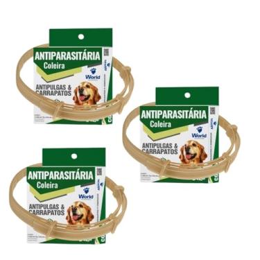 Imagem de Kit Com 3 Coleiras World Anti Pulgas E Carrapatos Para Cães De Todos Os Portes Proteção Eficaz Sem Cheiro