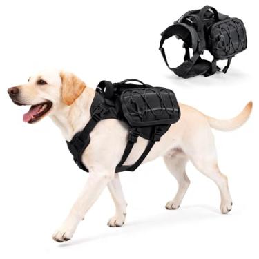 Imagem de AOKOWN Peitoral para cães grandes, colete de serviço sem puxão, com alça e gancho, mochila ajustável para cães com bolsos laterais para caminhadas, caminhadas, treinamento, corrida, preto, G