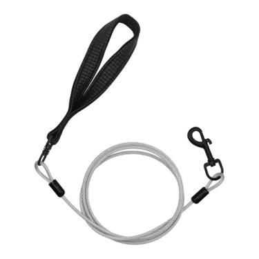 Imagem de Coleira de metal para cães de 1,8 m para cães grandes, coleira de aço resistente com alça acolchoada à prova de mastigação e confortável, coleira de trem de cabo de aço inoxidável para controle de