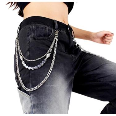 Imagem de Corrente de calça punk em camadas para homens e mulheres, corrente de jeans gótica hip hop, corrente de motociclista, corrente de calças de motoqueiro, acessórios de chaveiro fashion gótico emo, 3L