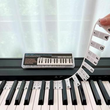 Imagem de Guia de notas de piano para iniciantes, etiquetas removíveis de notas de teclado de piano para aprendizagem, tamanho completo de 88 teclas, feito de silicone, sem necessidade de adesivos, reutilizável