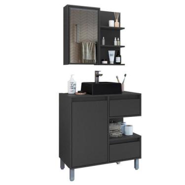 Imagem de Gabinete 80 Cm Espelheira E Cuba Preta Cj2001 Grafite Faem Grafite - M