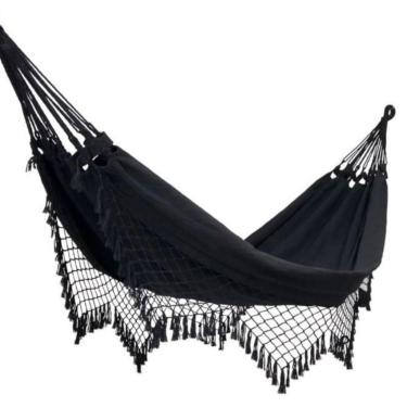 Imagem de Rede de Dormir Casal Gigante 3,50m 100% Algodão Reforçada – Rede de Descanso Preço de Fábrica para Varanda e Jardim(PRETAA-REDE)