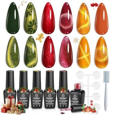 Imagem de beetles Gel Polish Conjunto De Esmaltes Em Olho Gato Beetles, 6 Cores Vermelho Bordô, Verde Oliva E Pérola Com Ímã, Kit Arte Led Para Imersão, Faça Você Mesmo, Salão Beleza Casa, Presentes Inverno M