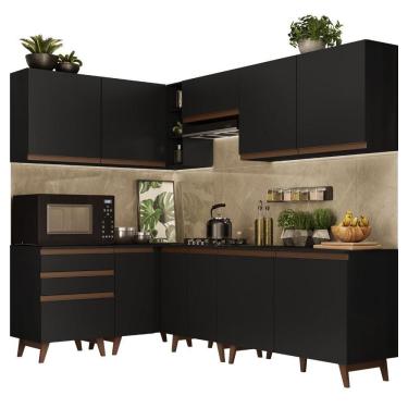 Imagem de Cozinha Completa De Canto com Armário e Balcão Preto Reims