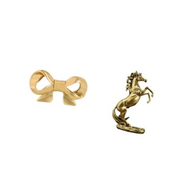 Imagem de Fenteer Puxador de Latão com Laço para Móveis, Ideal para Gavetas de Cozinha, Armários E Cômodas, com Estatueta de Cavalo em Pé. Decoração Artesanal para Mesa