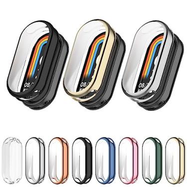 Imagem de Pacote com 3 capas protetoras de tela Mi Band 8, capa protetora de TPU macio curvo 3D cobertura total HD antirarranhões moldura bumper