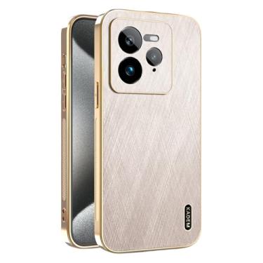 Imagem de Yarxiawin Capa de telefone para Realme GT7 Pro à prova de choque, textura de fio dourado para Realme GT7 Pro, capa de silicone fina, galvanizada, preta, de couro antiimpressão digital (dourada)