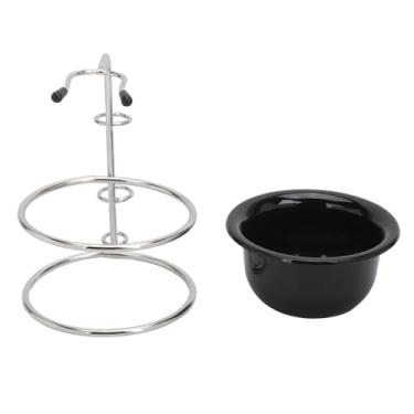 Imagem de Suporte para escova de barbear Tigela de espuma de barbear Kit de suporte para escova de barbear estável à prova de ferrugem portátil elegante design elegante para barbearia hotel