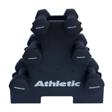 Imagem de Kit Halter Sextavados Athletic 9kg 3 Pares De Halteres Com Suporte Para Treino E Musculação