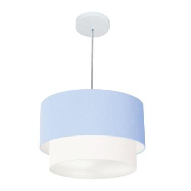 Imagem de Lustres Pendentes Duplo Cilíndrico Vivare Md-4350 Cúpula Em Tecido 45x40cm - Bivolt Azul-bebê-branco 127/220v