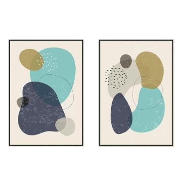 Imagem de Kit Com 2 Quadros Decorativos Abstratos Com Moldura Para Sala Quarto Escritório 72x102 Abstrato 010