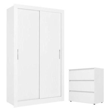 Imagem de Guarda Roupa Solteiro City 2 Portas Branco Acetinado E Cômoda Gaveteir