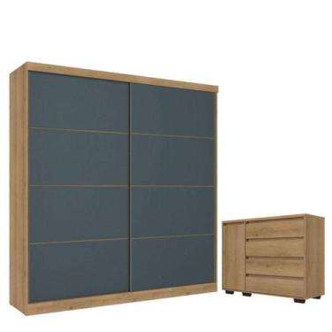 Imagem de Guarda Roupa Casal Malaga 2 Portas Capuccino Azul Acetinado E Cômoda C