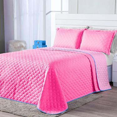 Imagem de Kit Cobre Leito Dual Color Pink Rosa Queen 03 Peças Dupla Face