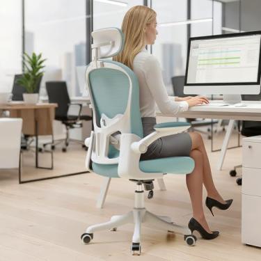 Imagem de TLLMOON -6065 Assento microajustável detalhado, assento para levantar e mover, suporte lombar 2D, apoio de braço 2D com apoio de cabeça. Cadeira de escritório, cadeira de estudo, cadeira de jogos