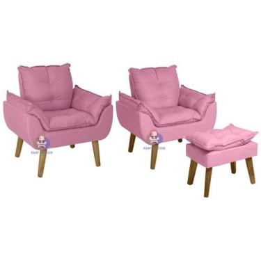 Imagem de Kit 02 Poltrona/Cadeira Decorativa E Puff Glamour Rosê Com Pés Quadrad