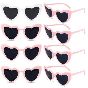 Imagem de AMCAMI 8 pares de óculos de sol de despedida de solteira em forma de coração, decorações de festa, presentes de dama de honra, mulheres, meninas, Branco e rosa, Medium