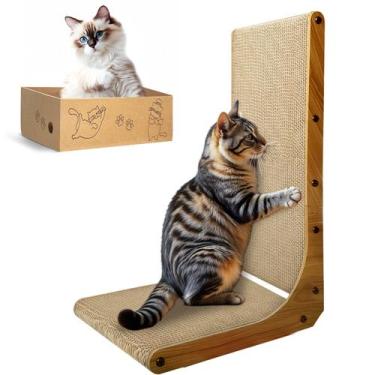 Imagem de Cat Scratcher AGYM em forma de L de 66 cm de papelão com caixa para ga
