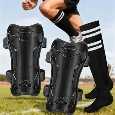 Imagem de Protetores de canela de futebol, almofadas protetoras leves com mangas de compressão, equipamento de perna de futebol para treinamento esportivo e jogos, equipamento de prevenção de lesões atléticas