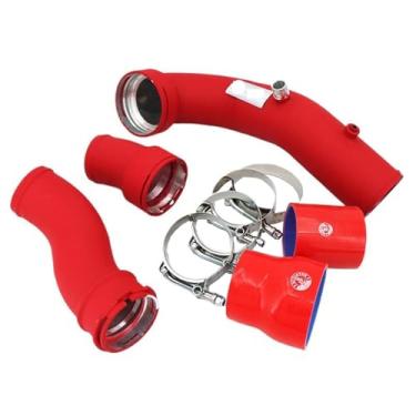 Imagem de Conjunto completo de tubos de turbocompressor + kit de resfriamento de tubo de reforço compatível com BMW N55 535i 640i F10 F12 F13(K8-0117 RED)