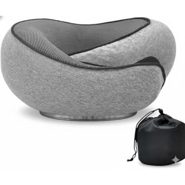 Imagem de Almofada de Pescoço para Viagem, Travesseiro de Memória Cinza com Bolsa de Transporte, Suporte Cervical Ergonômico