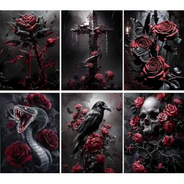Imagem de YULIDECO Kits de arte de diamante de Halloween para adultos, conjunto de 3 peças de arte de diamante gótico 5D, faça você mesmo, pintura completa de diamante, arte e artesanato, decoração de parede