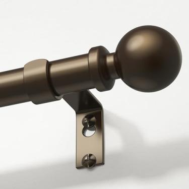 Imagem de Varões de cortina de bronze para janelas de 122 a 213 cm, haste decorativa ajustável de 2,5 cm de diâmetro com acabamentos redondos marrons, conjunto de mastros de cortina de metal extensível moderno
