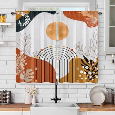 Imagem de TOLTUQE Cortinas Boho de 113 cm de comprimento, cortinas de janela com filtro de luz com folhas abstratas laranja e cortina de bolso de haste arco-íris, 2 painéis para sala de estar, sala de jantar
