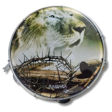 Imagem de Pandeiro 10 Abs Branco Pele Sintética Leão E Coroa Spanking