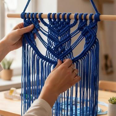 Imagem de Cordão de macramê 3 mm x 100 jardas corda de algodão colorido para pendurar na parede, decoração de casa, cabides de plantas (azul)