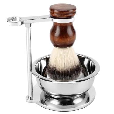 Imagem de Conjunto de pincéis de barbear com tigela e suporte, kit profissional de barbear úmido com cerdas de nylon, ferramentas de cuidados ideais para homens